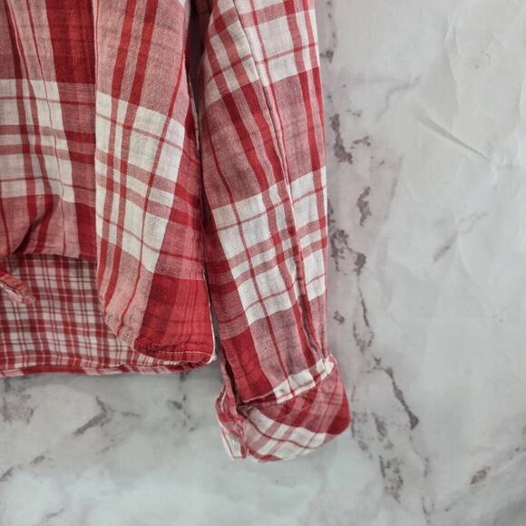 Anthropologie Shirt Womens Small Red Button Up Plaid Hi Low Tie Knot Sanctuary - Picture 4 of 12
